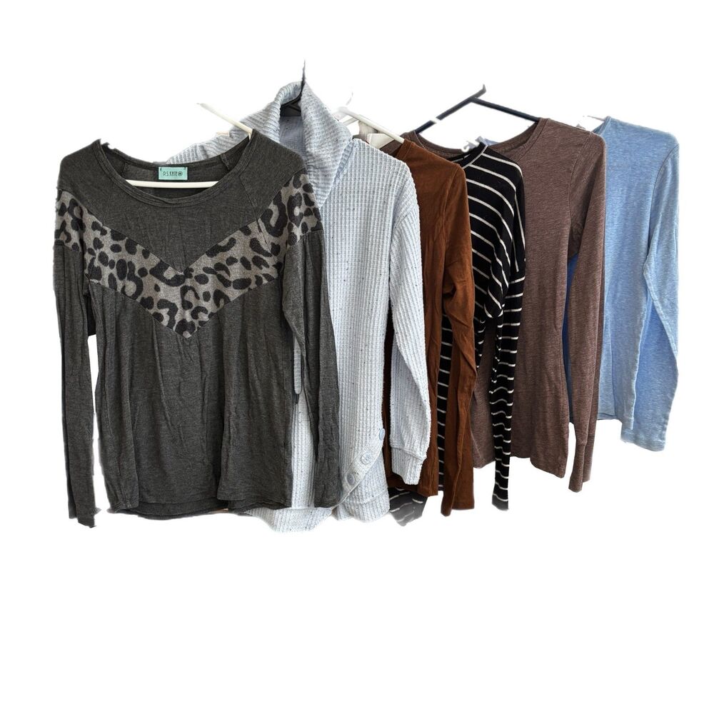 Womens Fall Casual Basic T Shirt Tops Small 6 Piece Lot Everyday Simple Capsule
